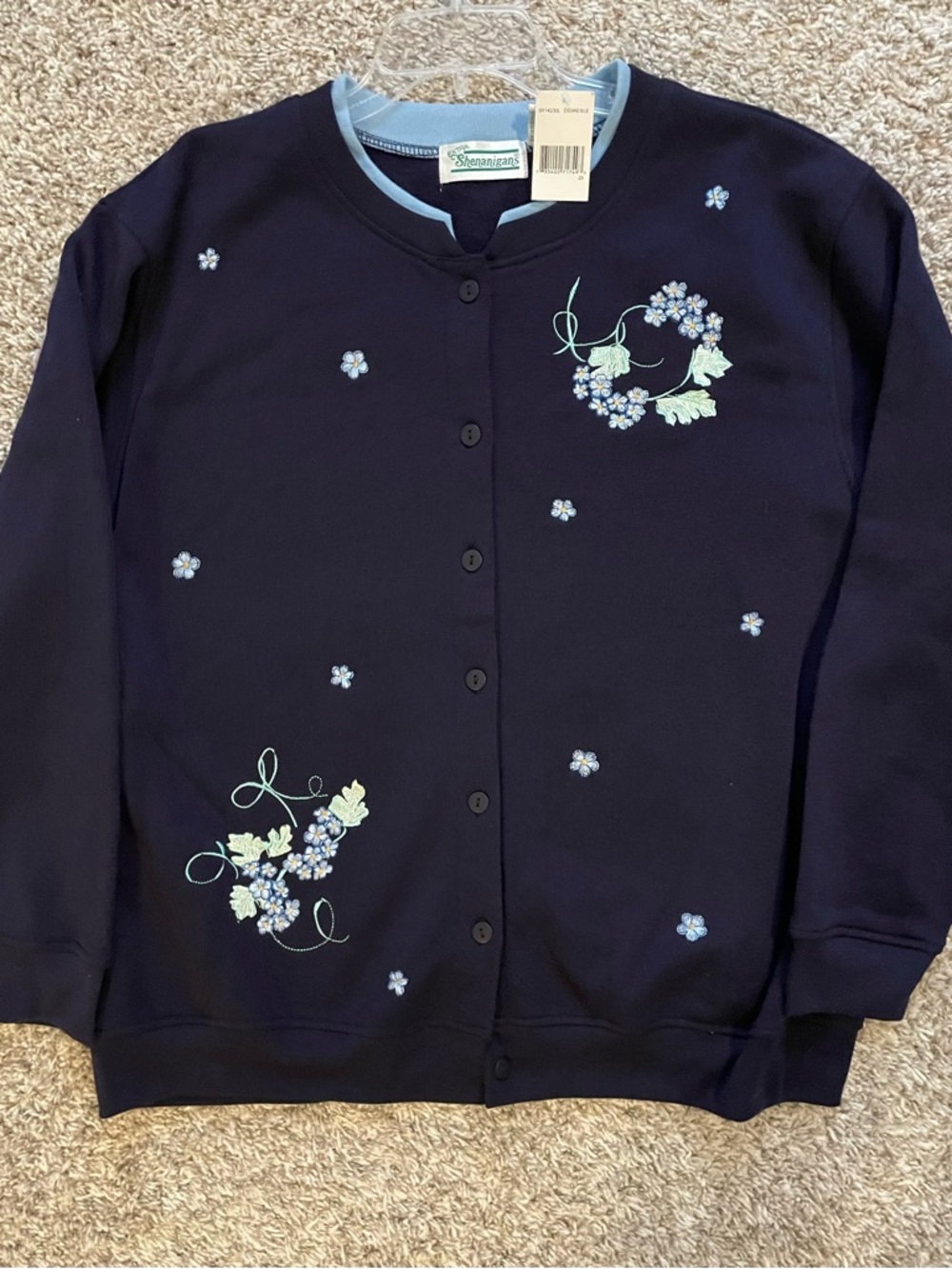 Shenanigans Navy Floral Embroidered Button-Up Sweatshirt Cardigan